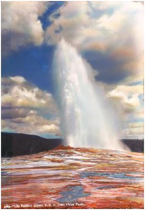 Old Faithful Geyser in Yellowstone National Park, Colored Photo by J.E. Stimson, Courtesy of the Wyoming State Archives